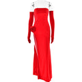 Rochie Lungă Sexy Strapless cu Inserție Florală și Spate Gol