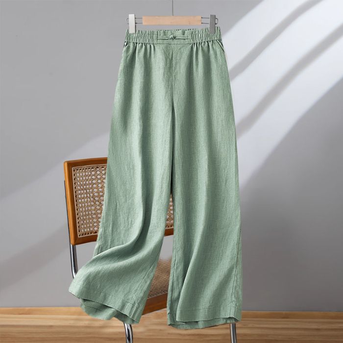 Pantaloni Casual din Bumbac și In cu Talie Elastică pentru Femei