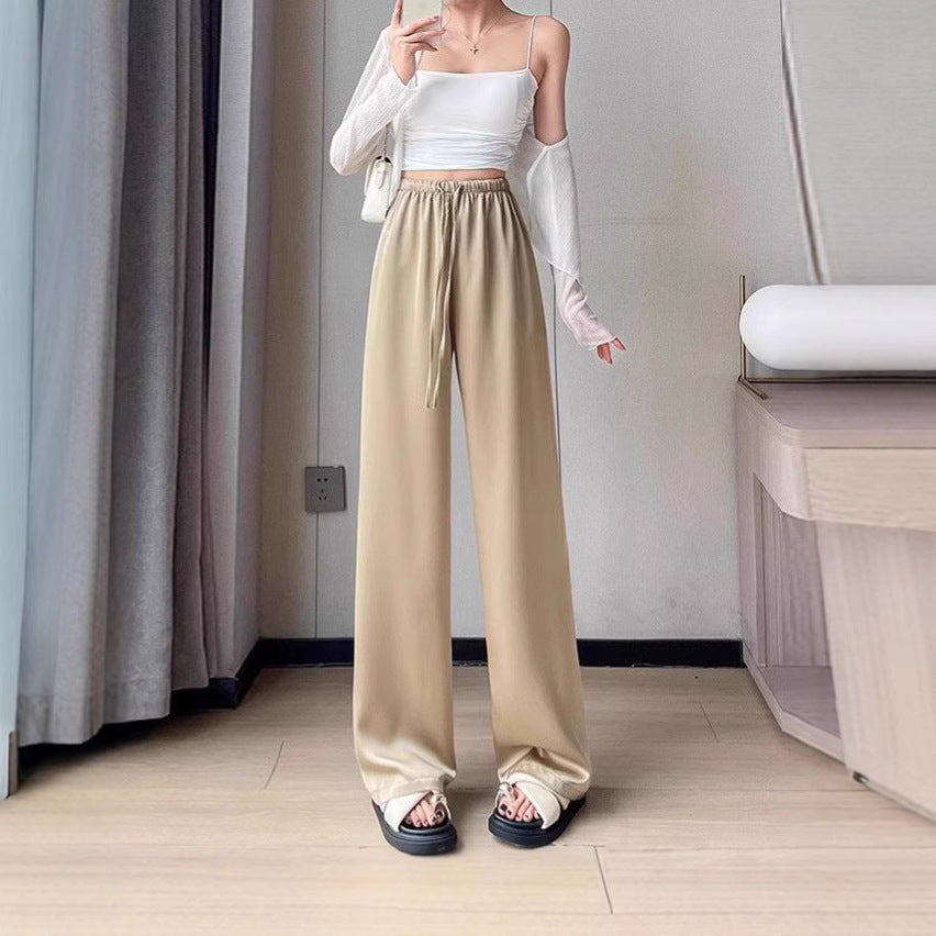 Pantaloni Wide-Leg din Mătase de Gheață cu Talie Înaltă pentru Femei