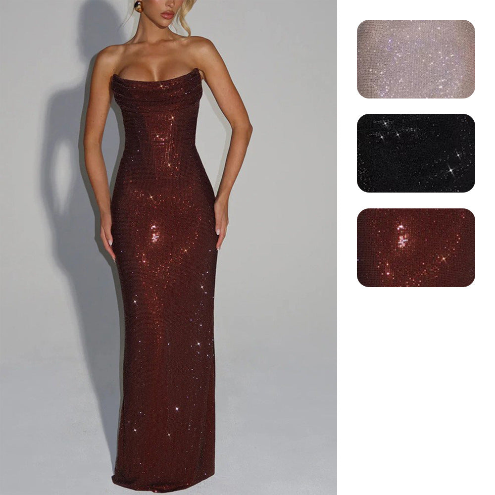 Rochie Lungă Bodycon cu Paiete — Seară de Gală