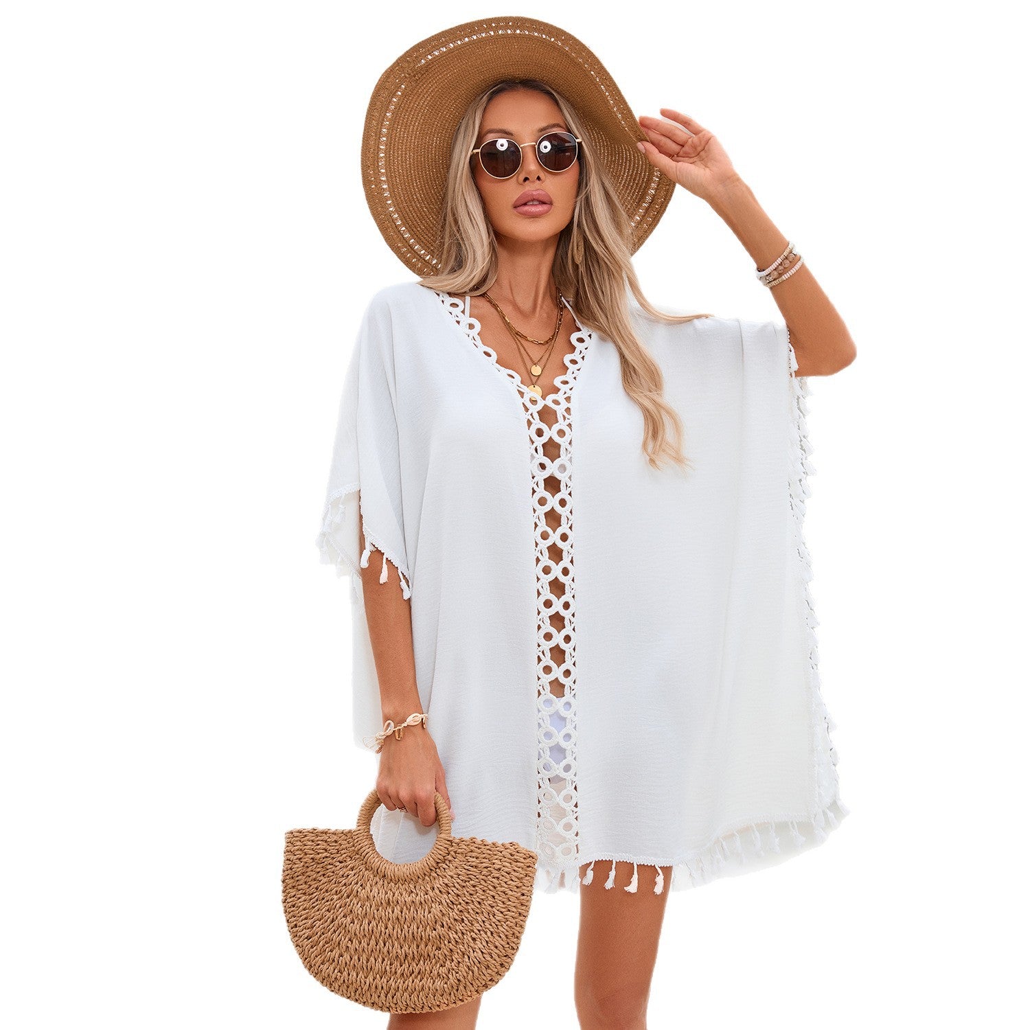 Cover-Up Bikini cu Model Floral — Alb