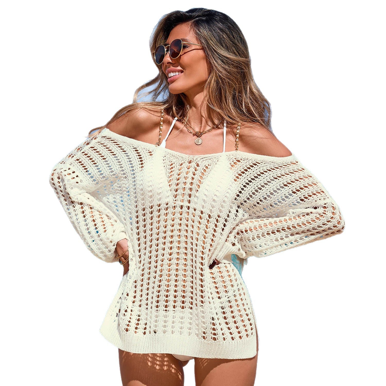 Cover-Up Bikini cu Bretele Aurii — Hollow-Out