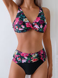 Costum de Baie cu Talie Înaltă — Imprimeu Floral Retro, Fără Bretele