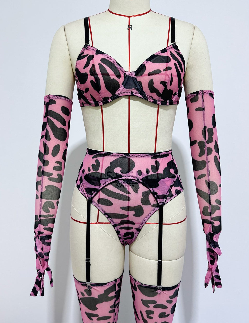 Cross-border  Sexy Underwear Five-piece Set with Gloves, Stockings, Tie-dye Design, Colorful Design, Erotic Underwear Set