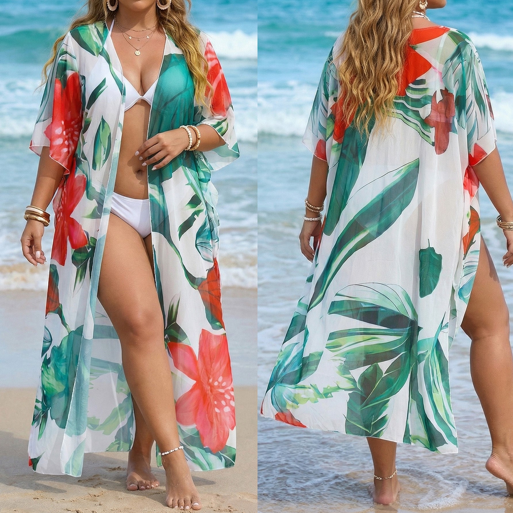Pareo de Plajă Kimono — Print Floral, Mărime Universală