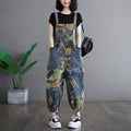 Salopetă Denim cu Print Retro Artistic pentru Femei