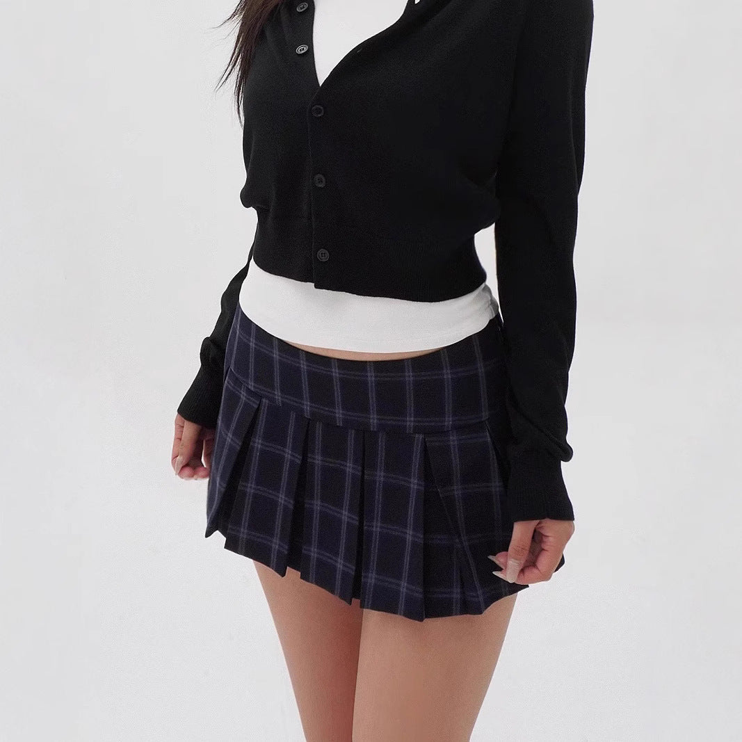 Fustă Plisata cu Model Carouri pentru Femei — Stil Preppy Chic