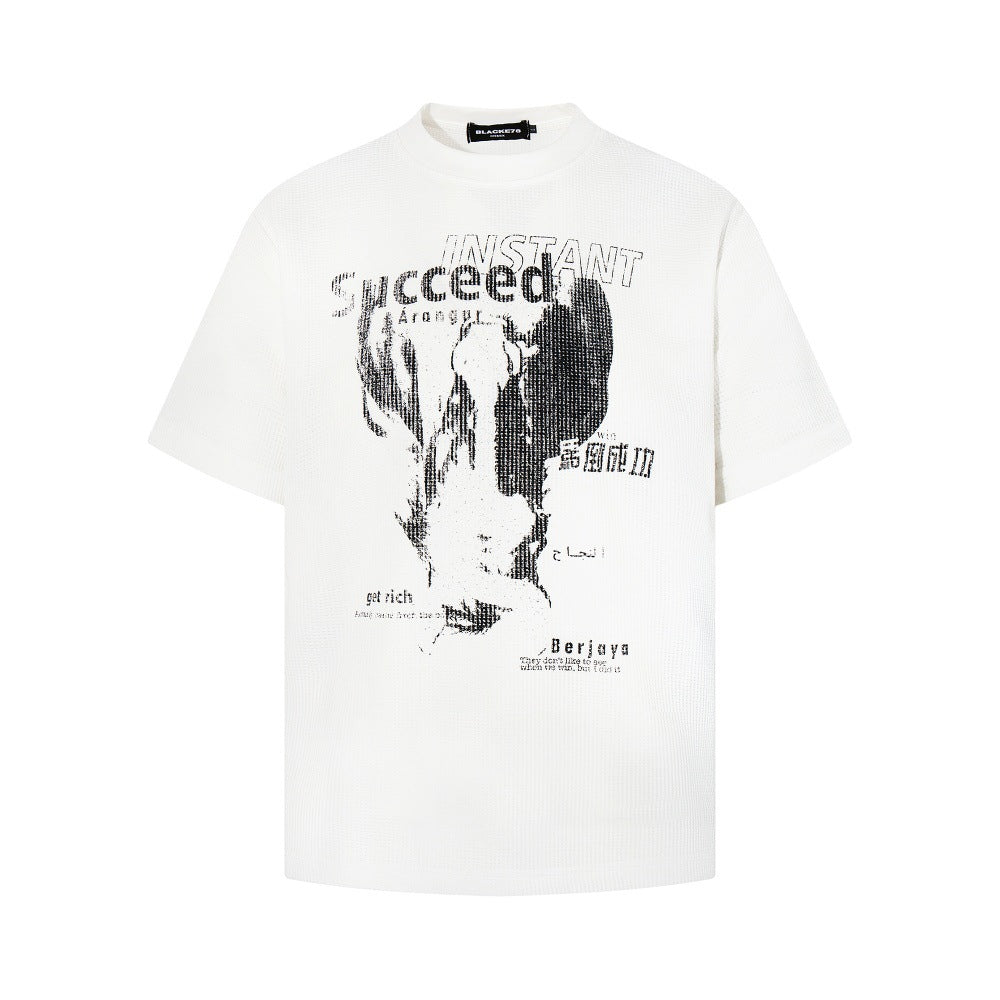 Tricou cu Mânecă Scurtă cu Print Abstract Artistic pentru Femei