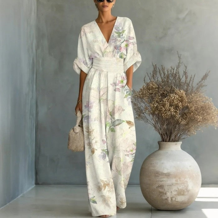 Salopetă cu Print Floral pentru Femei — Casual Elegantă