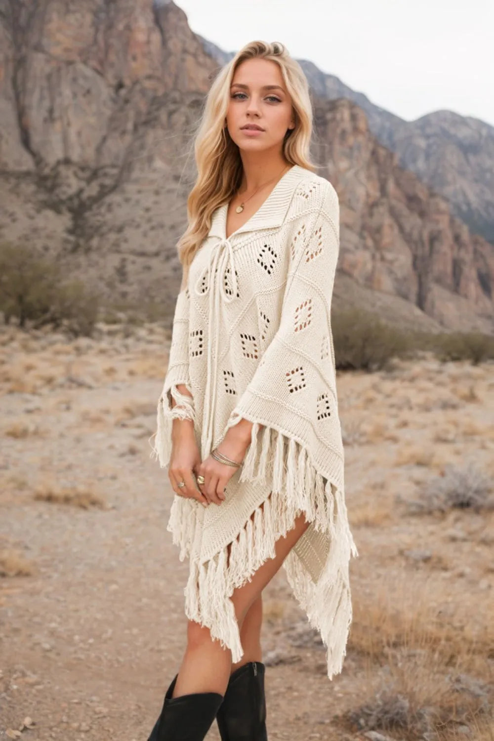 Cardigan Tricotat cu Franjuri