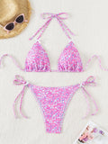 Bikini Sexy cu Sutien Triunghi si Dantela - Imprimeu Floral
