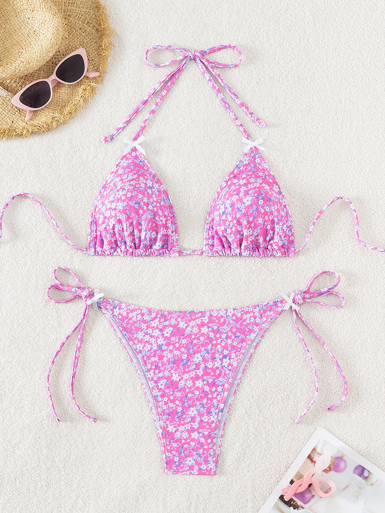 Bikini Sexy cu Sutien Triunghi si Dantela - Imprimeu Floral