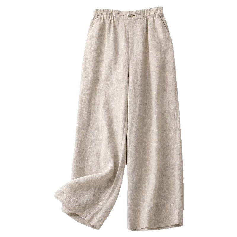 Pantaloni Casual din Bumbac și In cu Talie Elastică pentru Femei