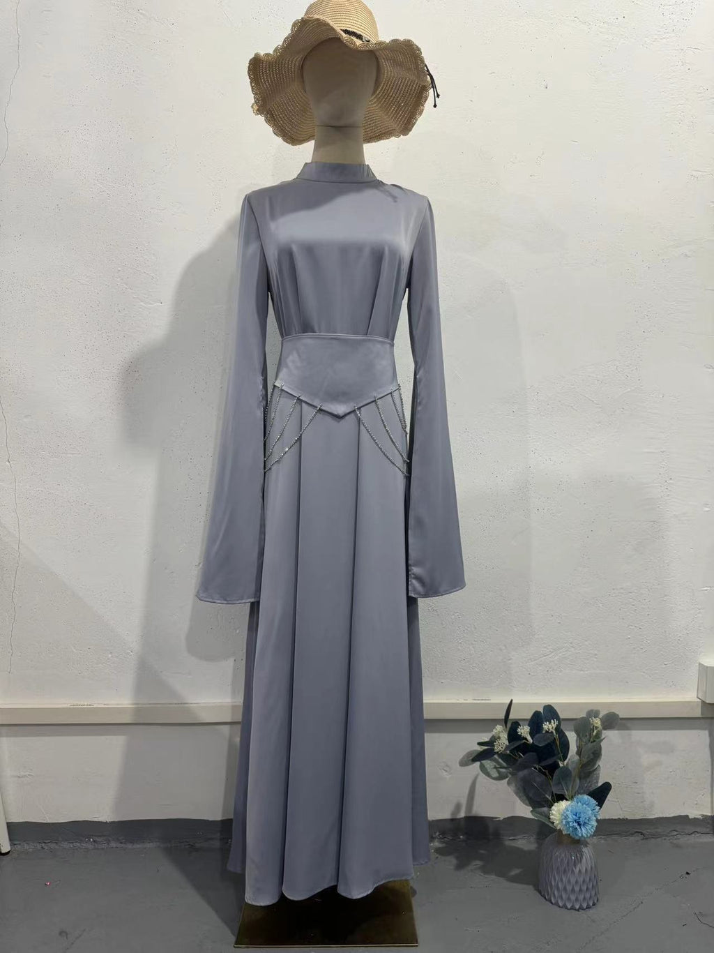 Rochie Elegantă de Vară cu Mânecă Lungă, Talie Subțiată și Design Respirabil – Culoare Uni