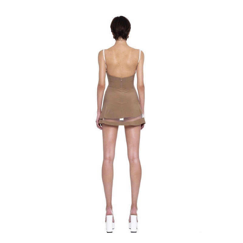 Rochie Mini A-Line Sexy cu Dantela și Decolteu Strapless — Bej