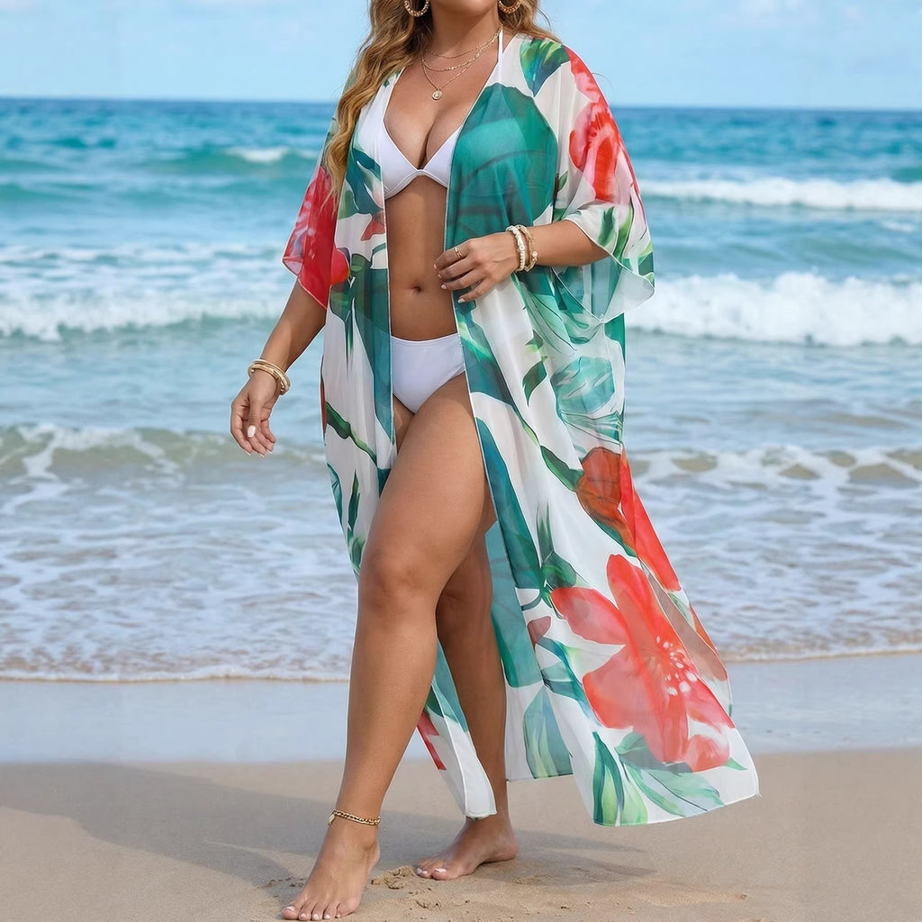 Pareo de Plajă Kimono — Print Floral, Mărime Universală