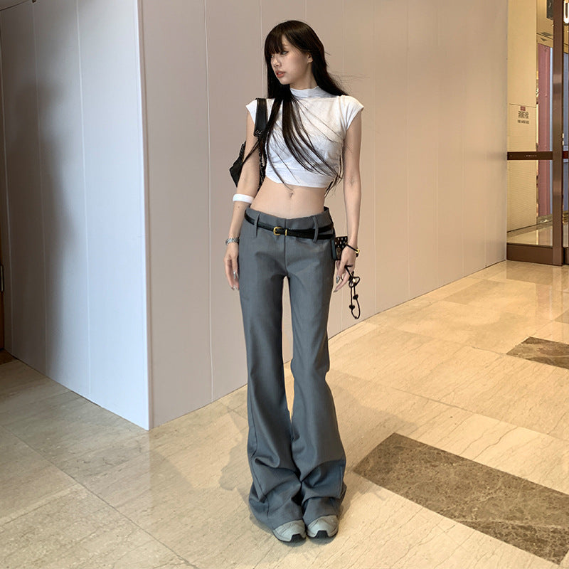 Pantaloni Evazați Casual cu Talie Joasă pentru Femei — Gri