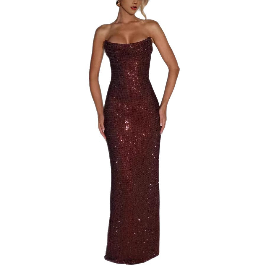 Rochie Lungă Bodycon cu Paiete — Seară de Gală