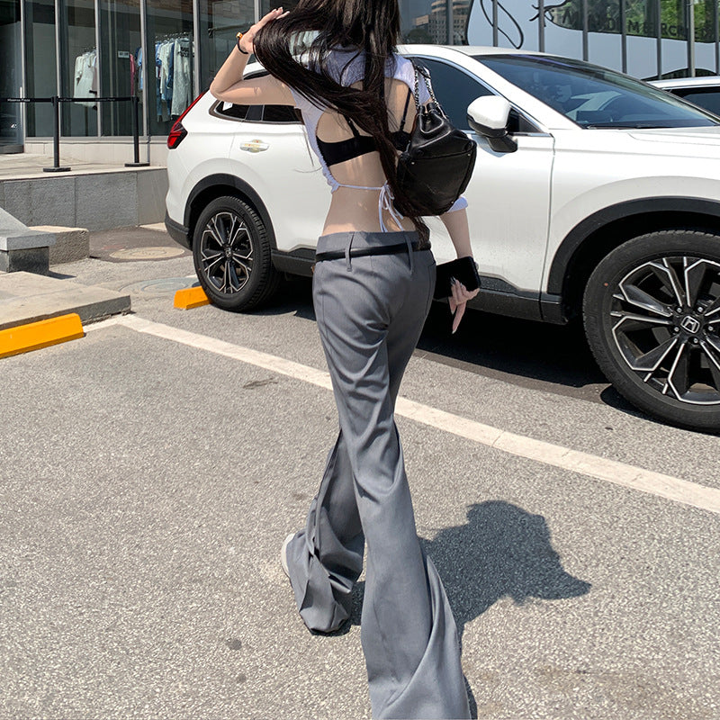 Pantaloni Evazați Casual cu Talie Joasă pentru Femei — Gri