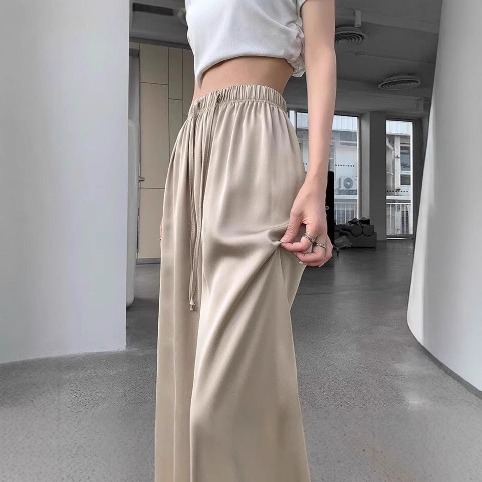 Pantaloni Wide-Leg din Mătase de Gheață cu Talie Înaltă pentru Femei