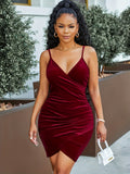 Rochie Bodycon Sexy din Catifea — Fără Mâneci, Decolteu V, Stil Street Trendy
