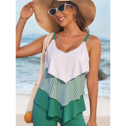Costum de Baie 2 Piese Floral Talie Înaltă Spate Gol