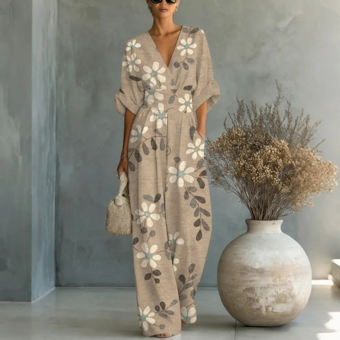Salopetă cu Print Floral pentru Femei — Casual Elegantă
