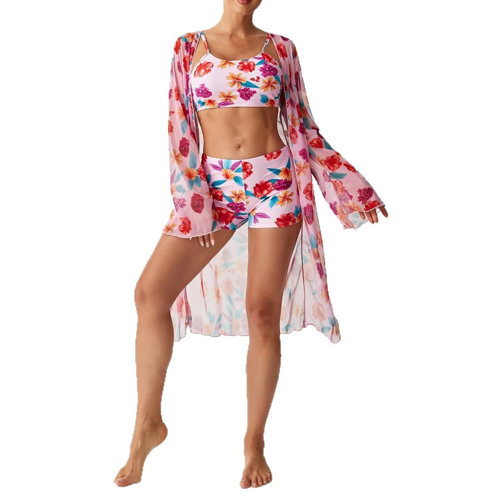 Costum de Baie Bikini 3 Piese cu Imprimeu Floral