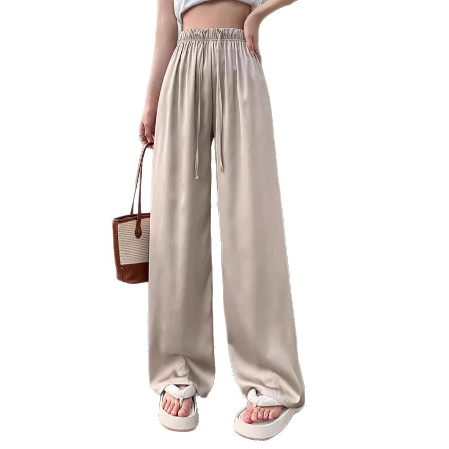 Pantaloni Wide-Leg din Mătase de Gheață cu Talie Înaltă pentru Femei