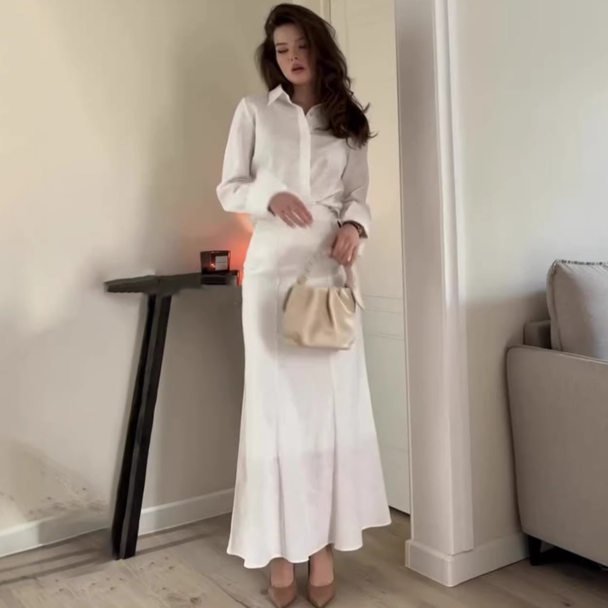 Set Două Piese Elegant Casual pentru Birou — Rochie Lungă Respirabilă