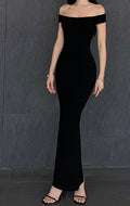 Rochie Lungă Bodycon cu Talie Evidențiată