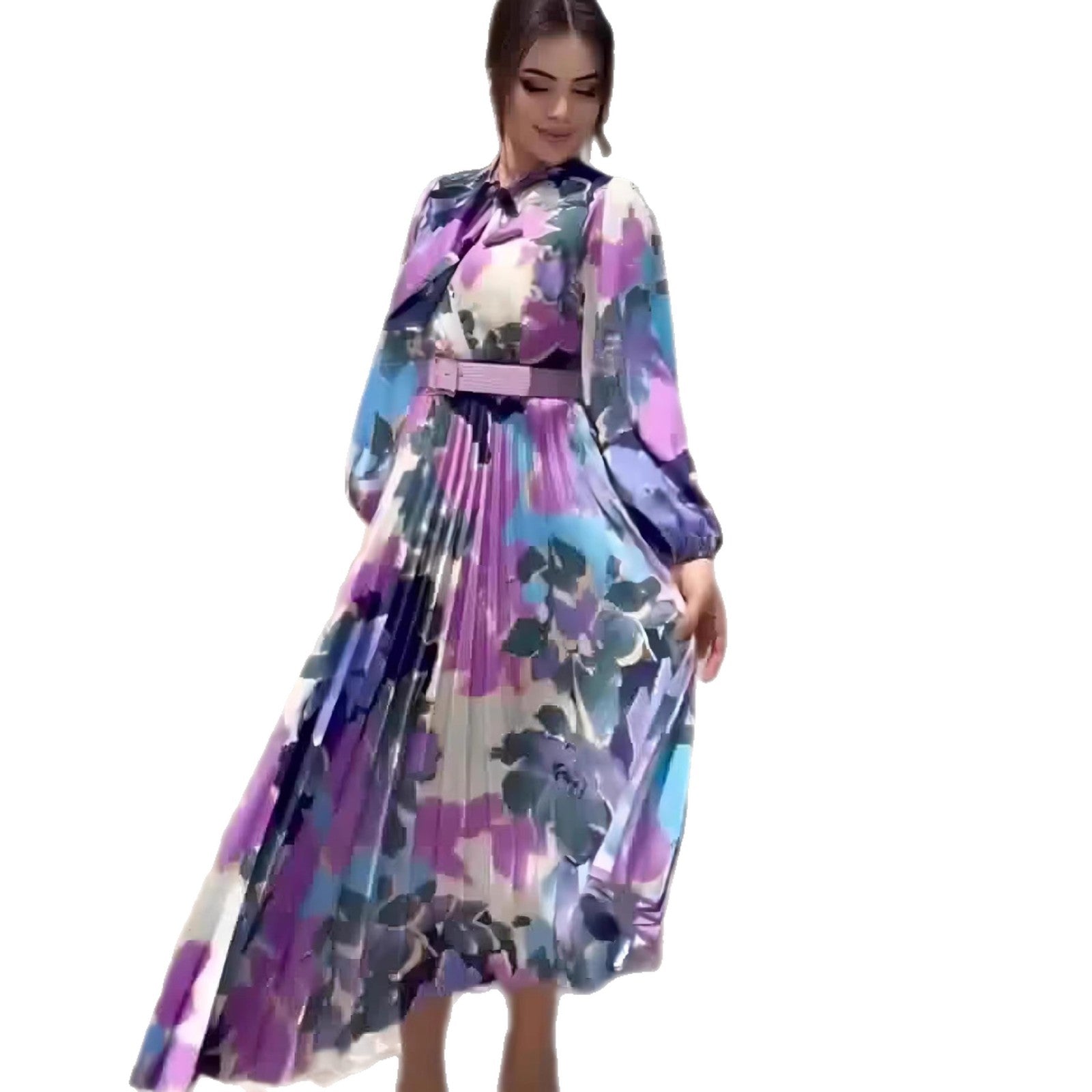 Rochie Elegantă cu Mâneci Pufăite și Talie Evidențiată