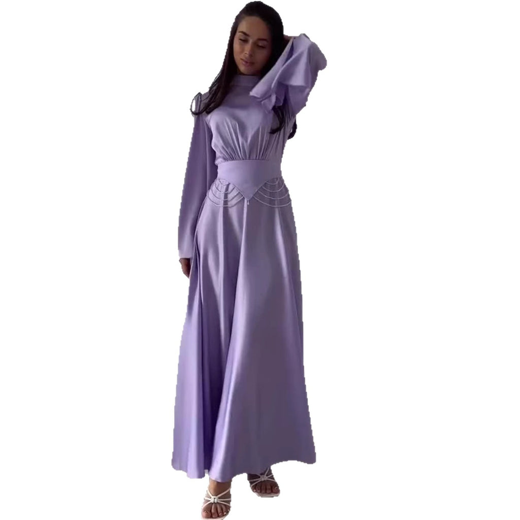 Rochie Elegantă de Vară cu Mânecă Lungă, Talie Subțiată și Design Respirabil – Culoare Uni