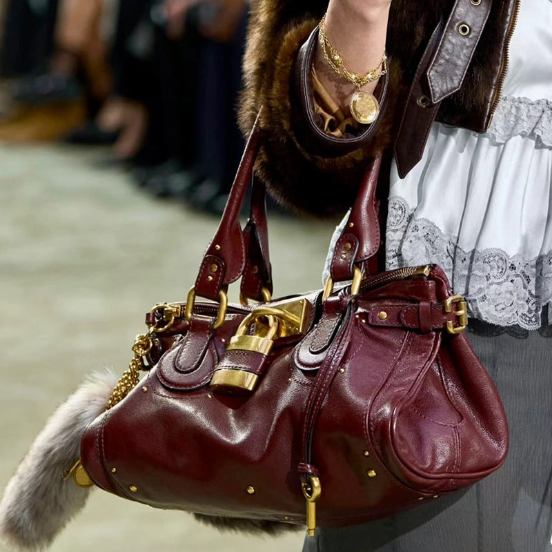 Vintage Distressed Padlock Bag Fashionable Handheld Crossbody Bag for Women