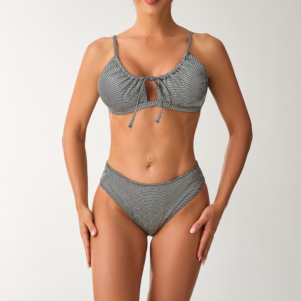 Costum de Baie Split Talie Înaltă — Culoare Uni, Sexy