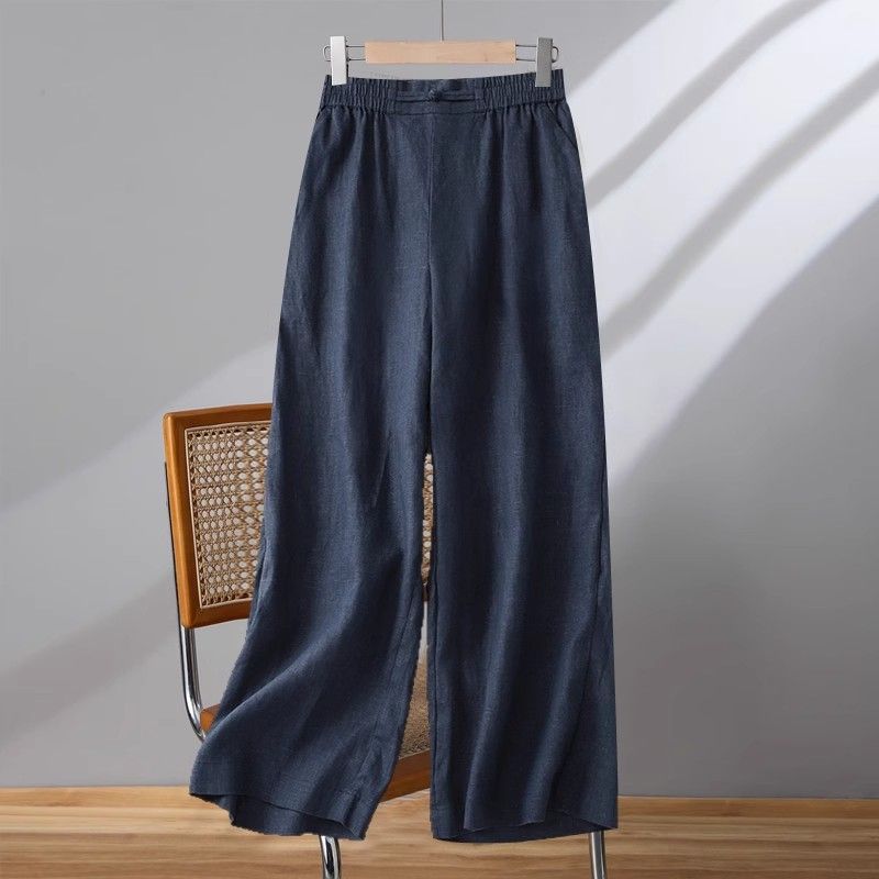 Pantaloni Casual din Bumbac și In cu Talie Elastică pentru Femei