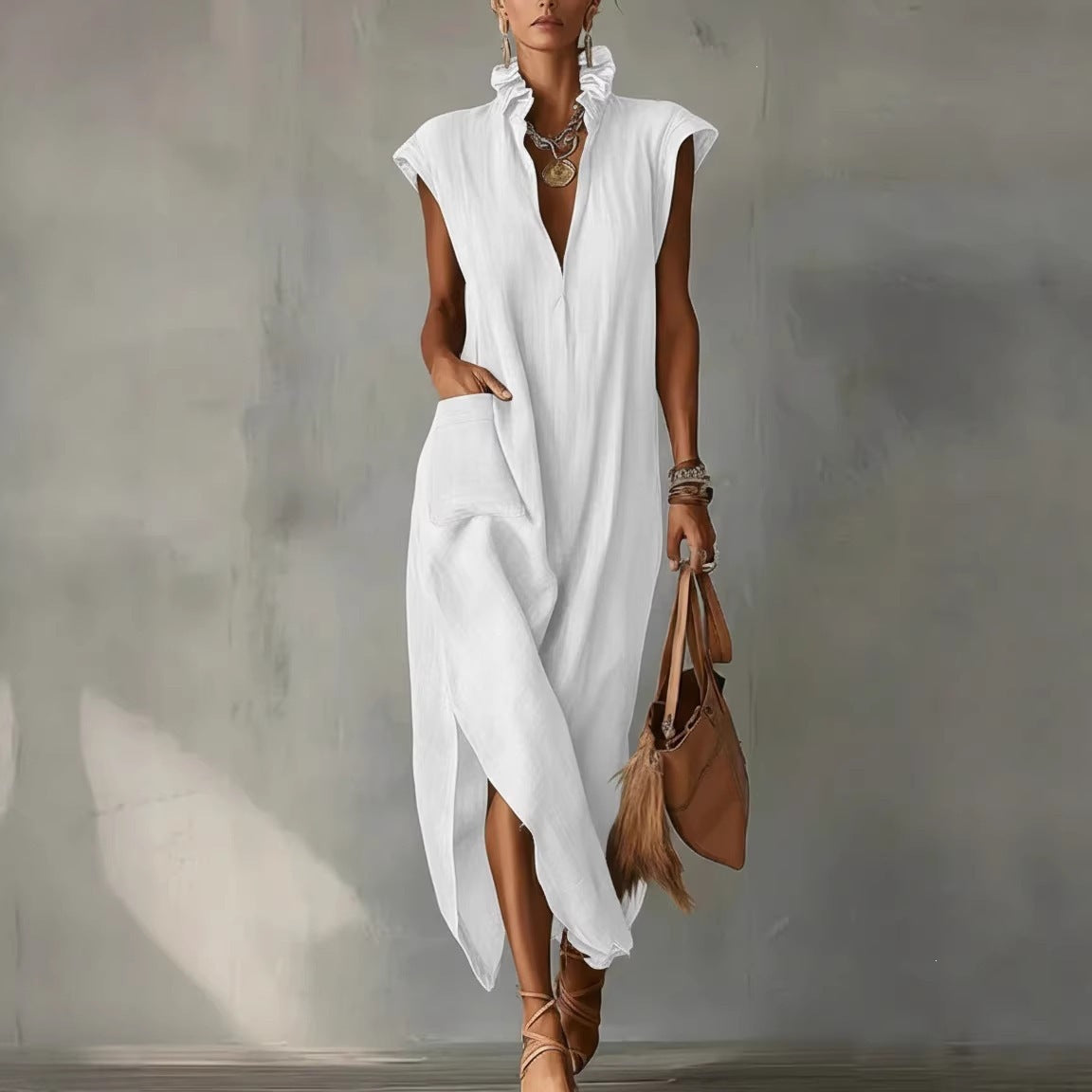 Rochie Casuală Lejeră cu Decolteu V — Fără Mâneci