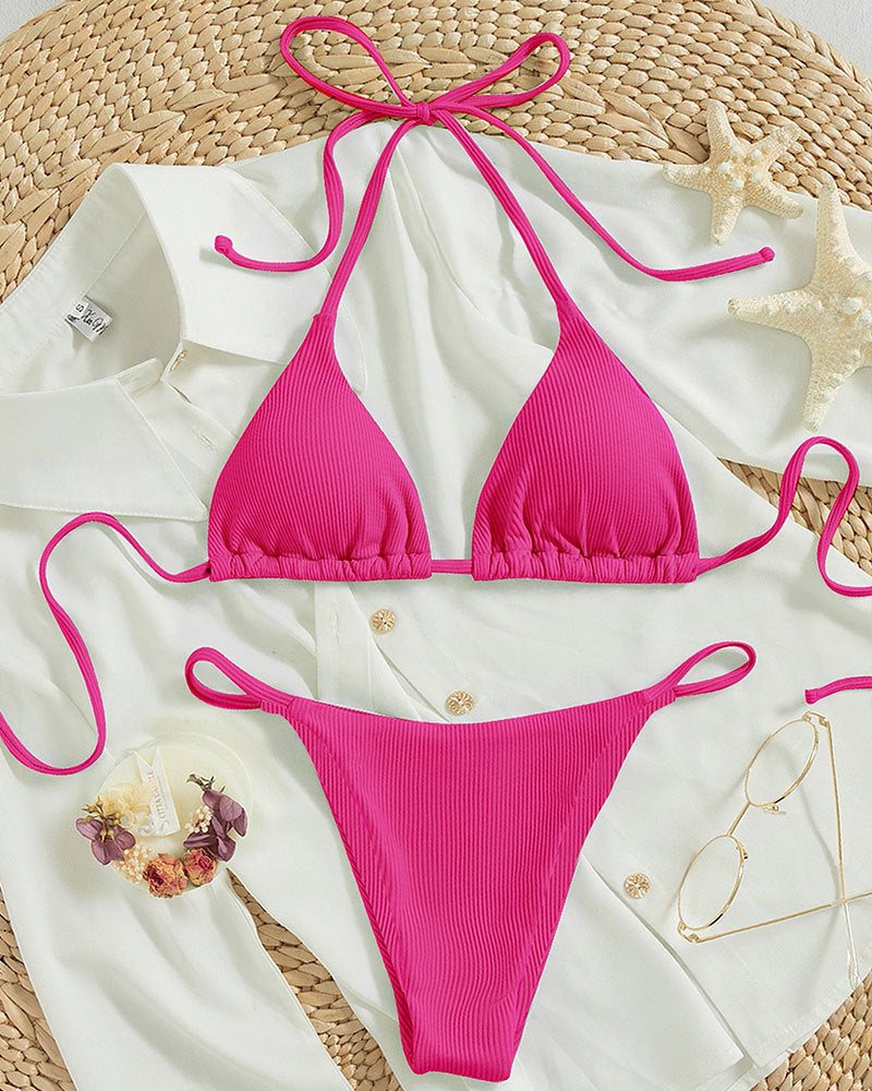 Bikini cu Snur la Gat si Sutien Captusit - 16 Culori