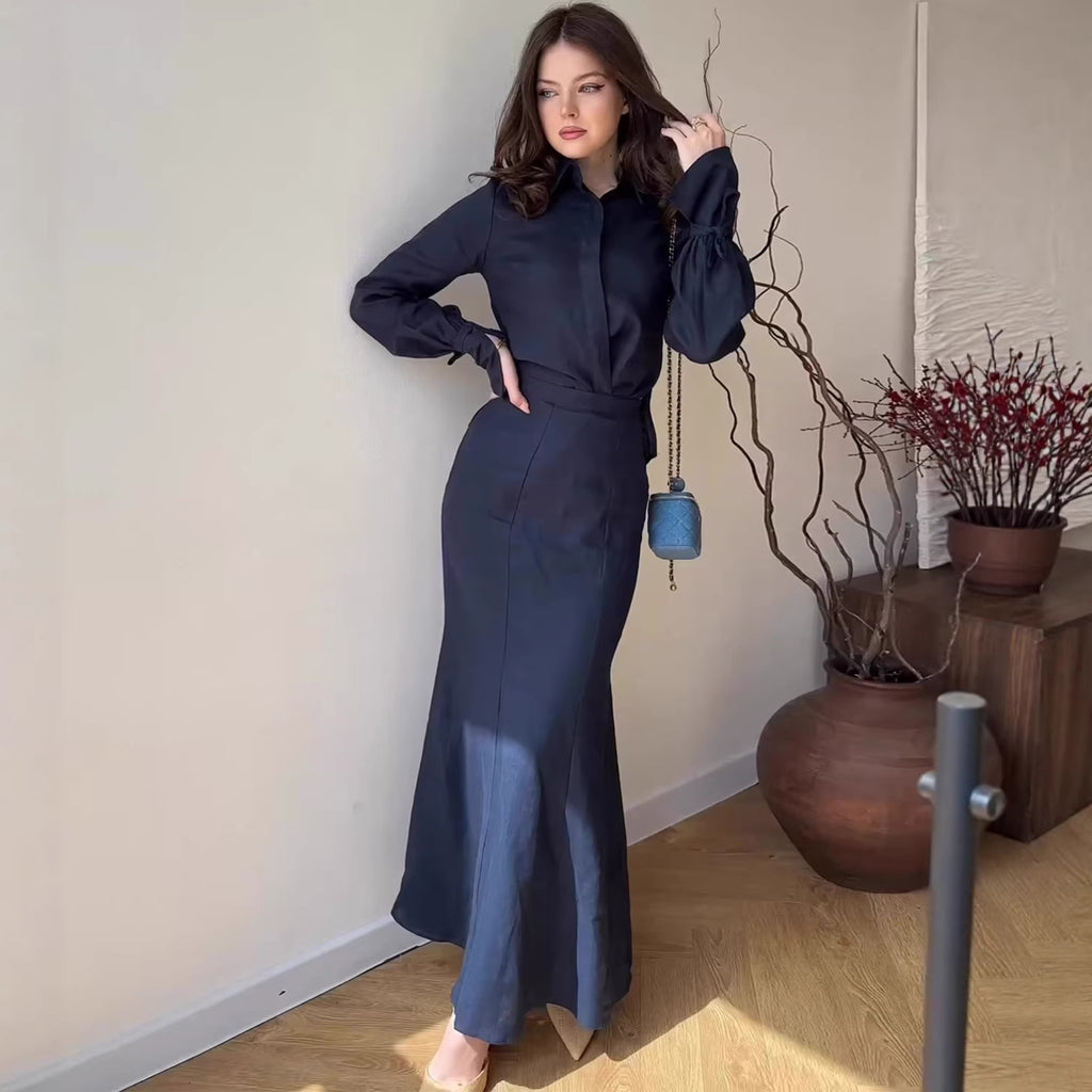 Set Două Piese Elegant Casual pentru Birou — Rochie Lungă Respirabilă
