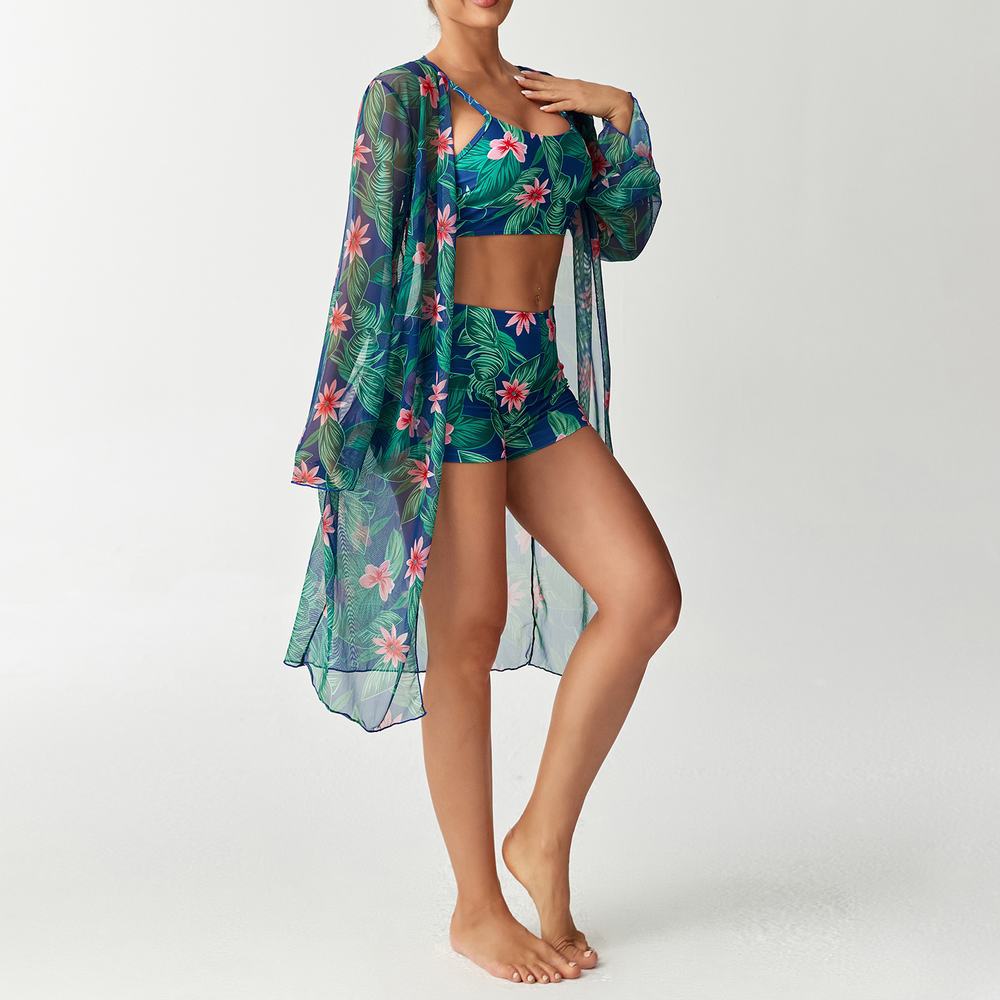 Costum de Baie Bikini 3 Piese cu Imprimeu Floral