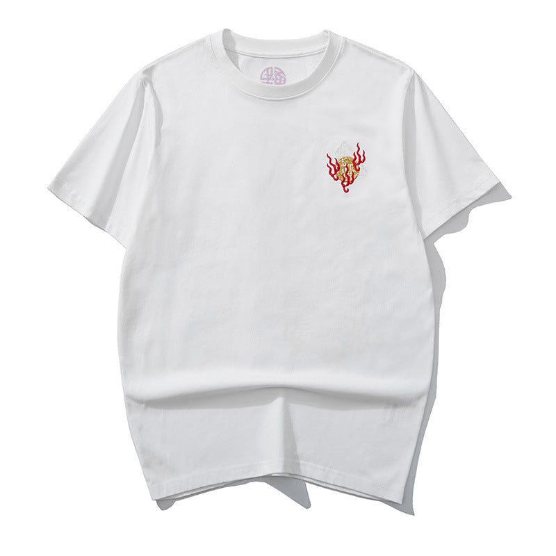 Tricou cu Print Dragon Brodat pentru Bărbați — Bumbac Pur