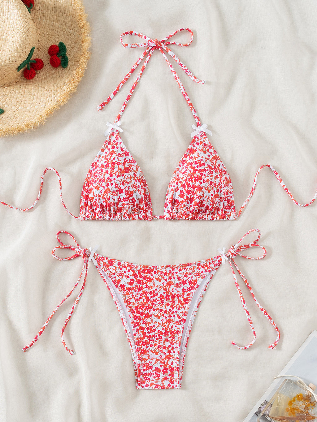 Bikini Sexy cu Sutien Triunghi si Dantela - Imprimeu Floral