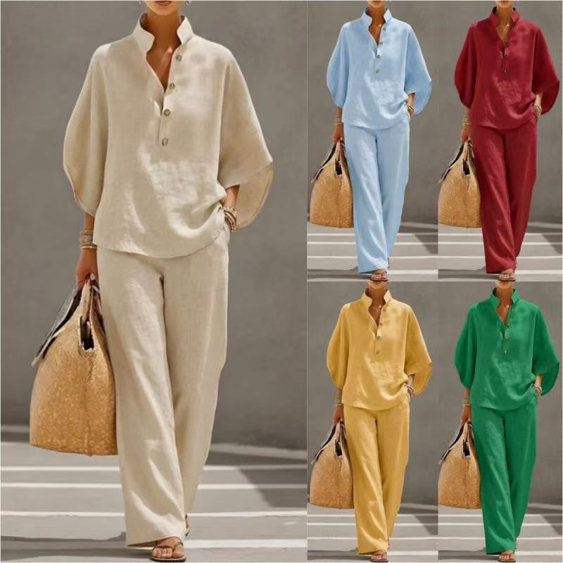 Set Pantalon cu Nasturi și Top pentru Femei — Casual Chic