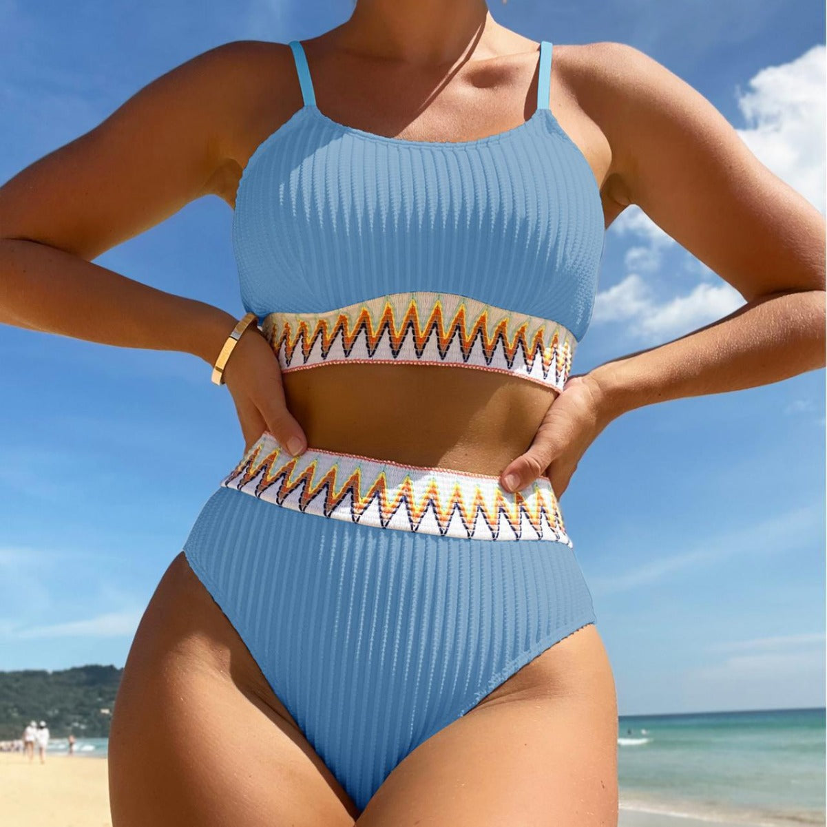 Bikini 2 Piese Talie Înaltă Sexy Culoare Uni