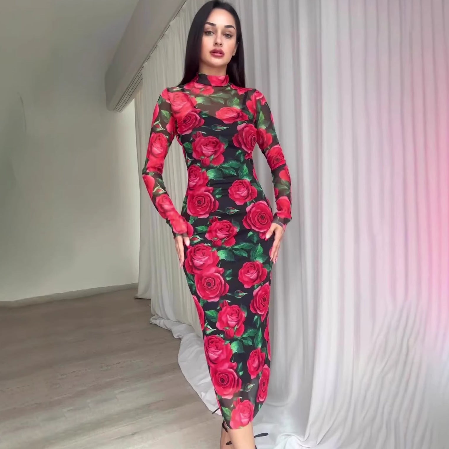 Rochie Lungă Florală Imprimată — Colecție Toamnă