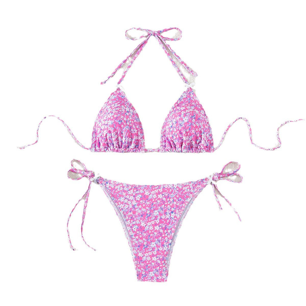 Bikini Sexy cu Sutien Triunghi si Dantela - Imprimeu Floral