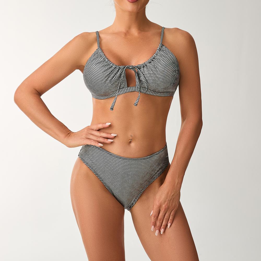 Costum de Baie Split Talie Înaltă — Culoare Uni, Sexy