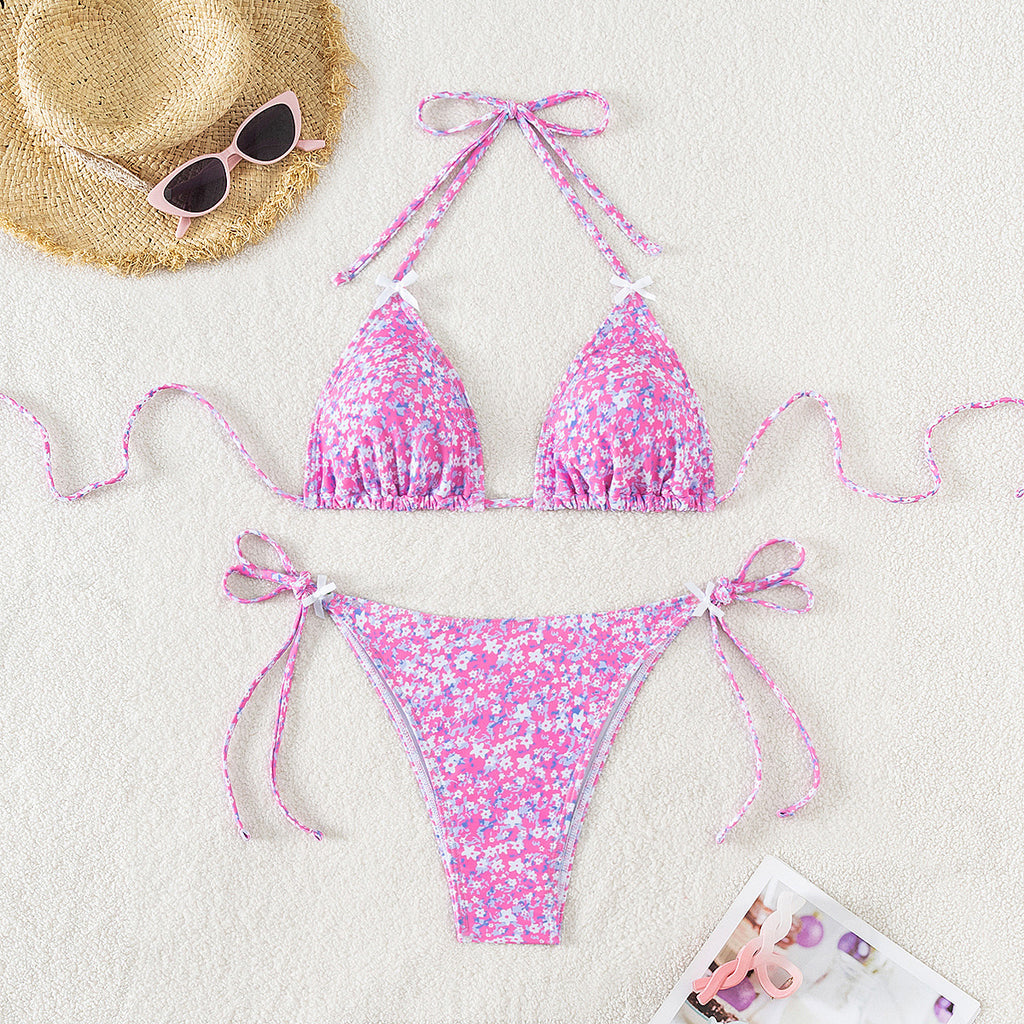 Bikini Sexy cu Sutien Triunghi si Dantela - Imprimeu Floral