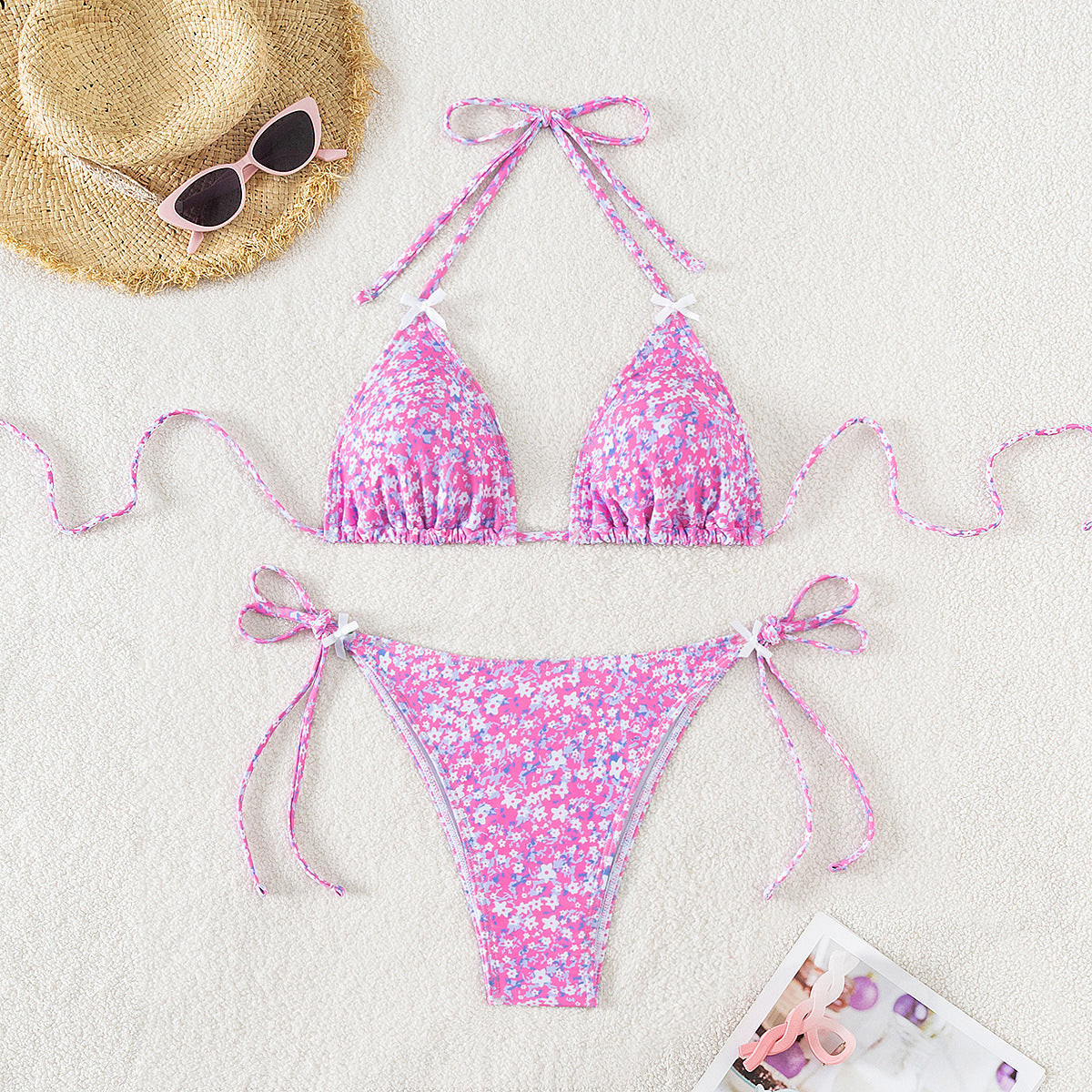 Bikini Sexy cu Sutien Triunghi si Dantela - Imprimeu Floral
