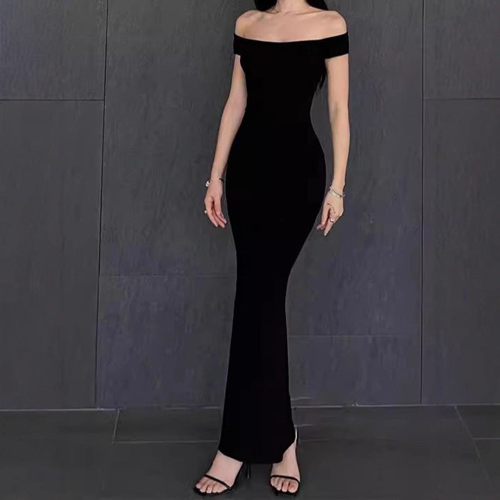 Rochie Lungă Bodycon cu Talie Evidențiată
